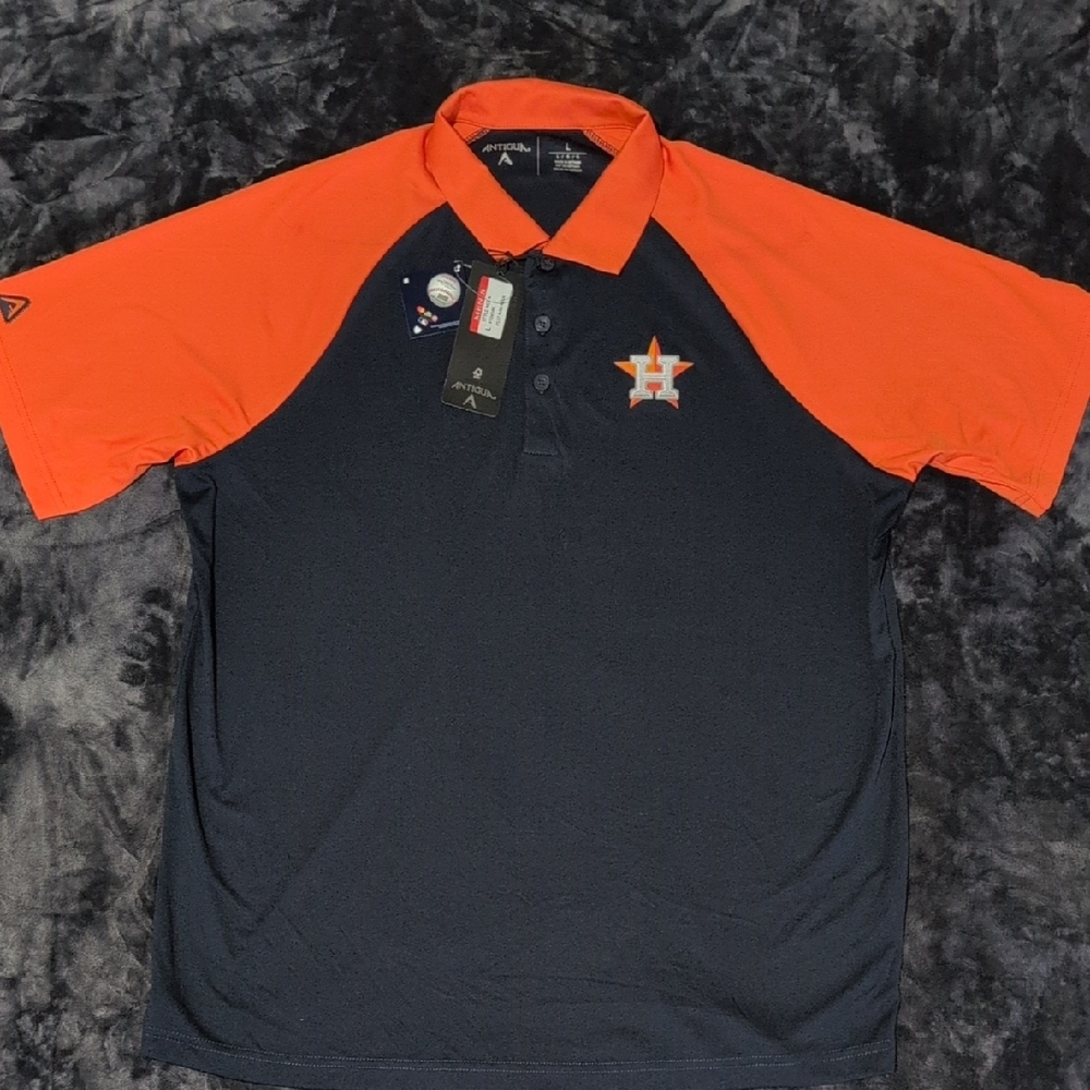 Men's Houston Astros Antigua Navy/Orange Nova Polo